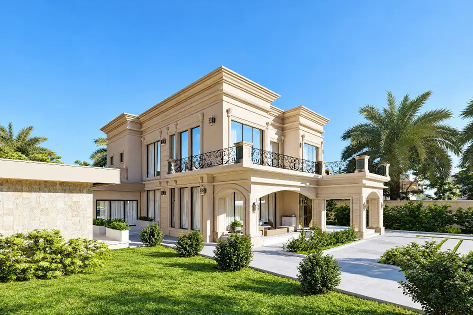 Family villa with palm trees in Dubai